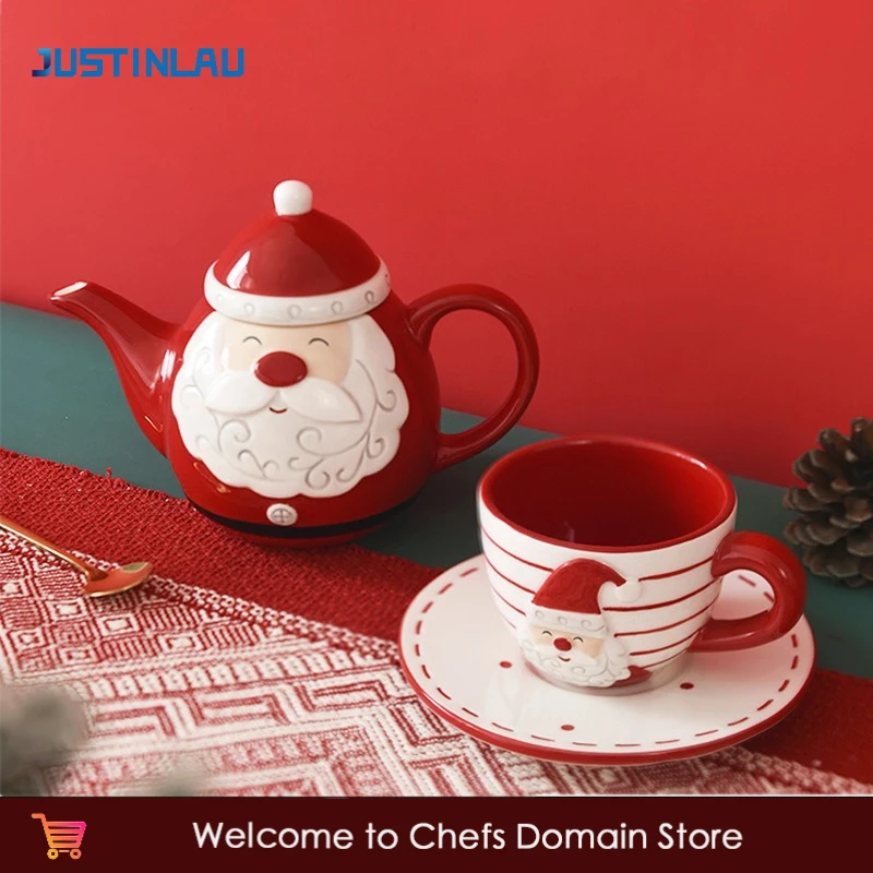 Ceramic Santa Claus Coffee Cup and Teapot Set for Christmas