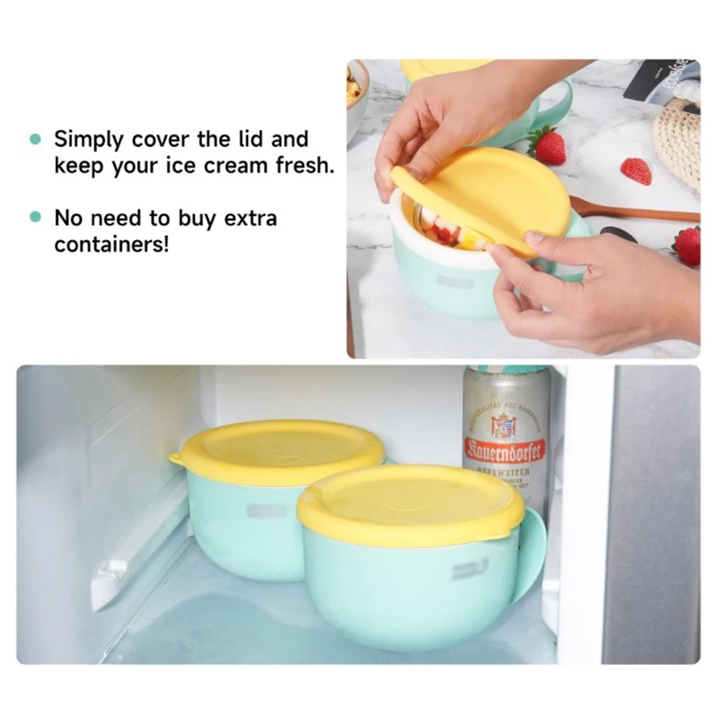 Reusable Silicone Lids Bowl and Food Covers for Dash My Mug Ice Cream Storage Leak Free Lid 5.9 Inch Lt.Green Yellow White Color