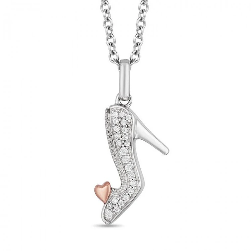 

HESHI Enchanted Cinderella Diamond Slipper Pendant in Sterling Silver and Rose Gold - 19" Necklace for Women