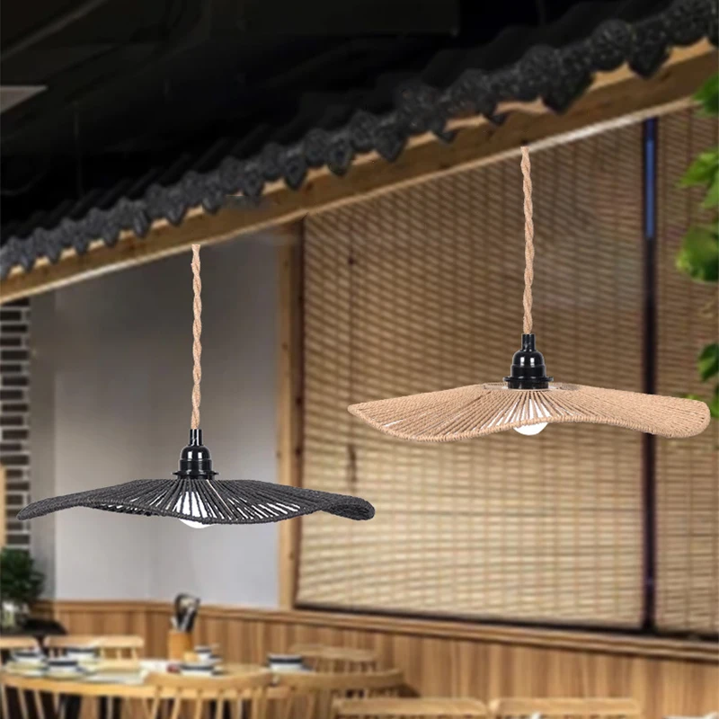 

Homestay Hanging Decor Paper Rope Rattan Handwoven Wicker Lampshade Without Bulbs Disc Shape Pendant Lamp Shade Home Decoration