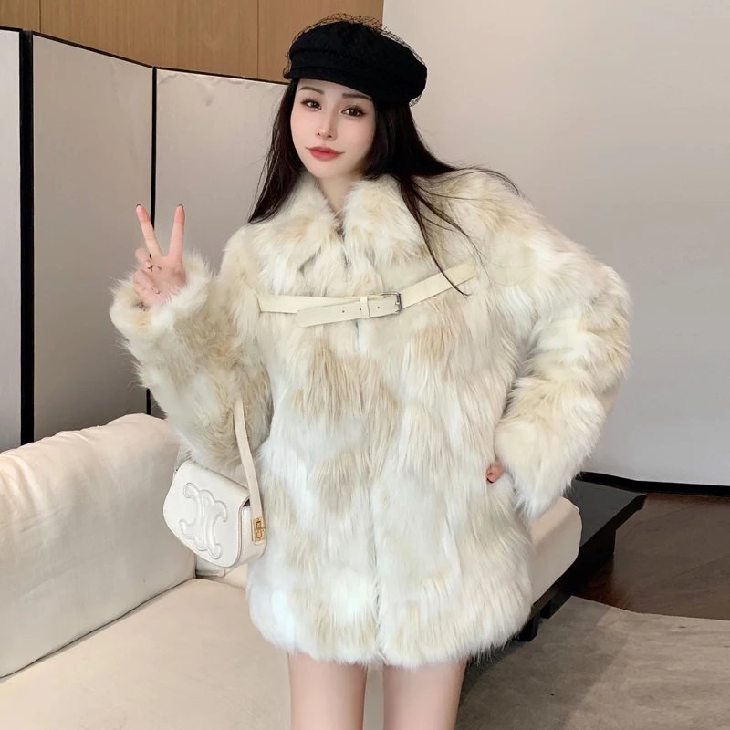 2023 New Arrivals Faux Fur Coats Korean Fashion Girls Thick Warm Winter Coats PU Leather Button Elegant Lady Design