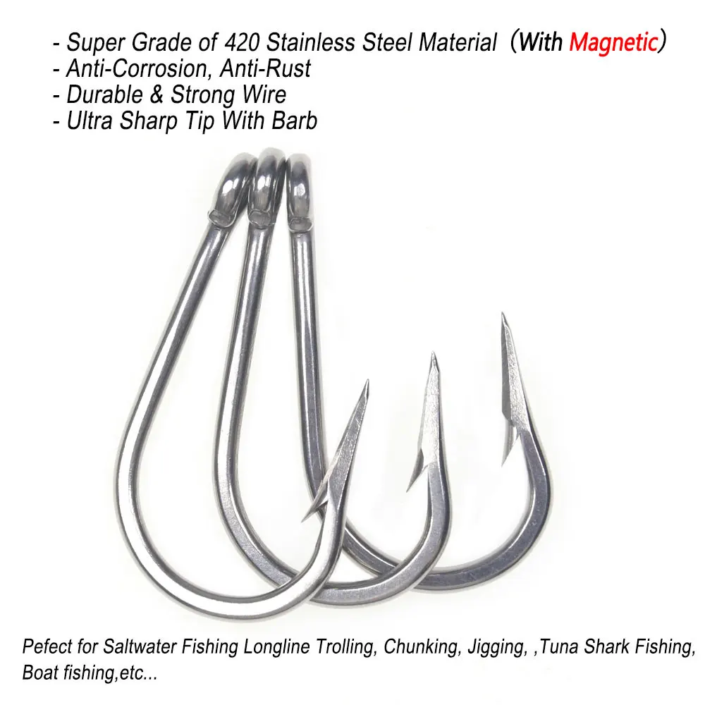 Bimoo 5/0 ~13/0 Stainless Steel Saltwater Fishing Hook Heavy Duty Hook For Big Game Fishing Chunking Jigging Tuna Shark Fishing