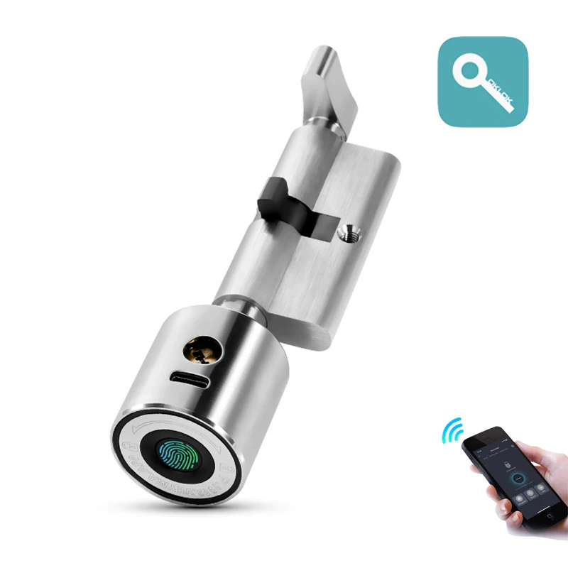 Smart Fingerprint EU Cylinder Lock Indoor Wooden Metal Door