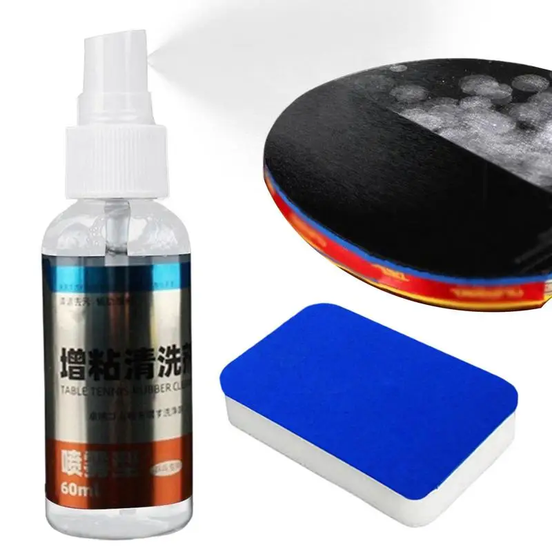 

60ml Table Tennis Racket Cleaner With 2-Sided Sponge Powerful Table Tennis Rubber Cleaner Removes Dust Dirt Grease Fingerprints