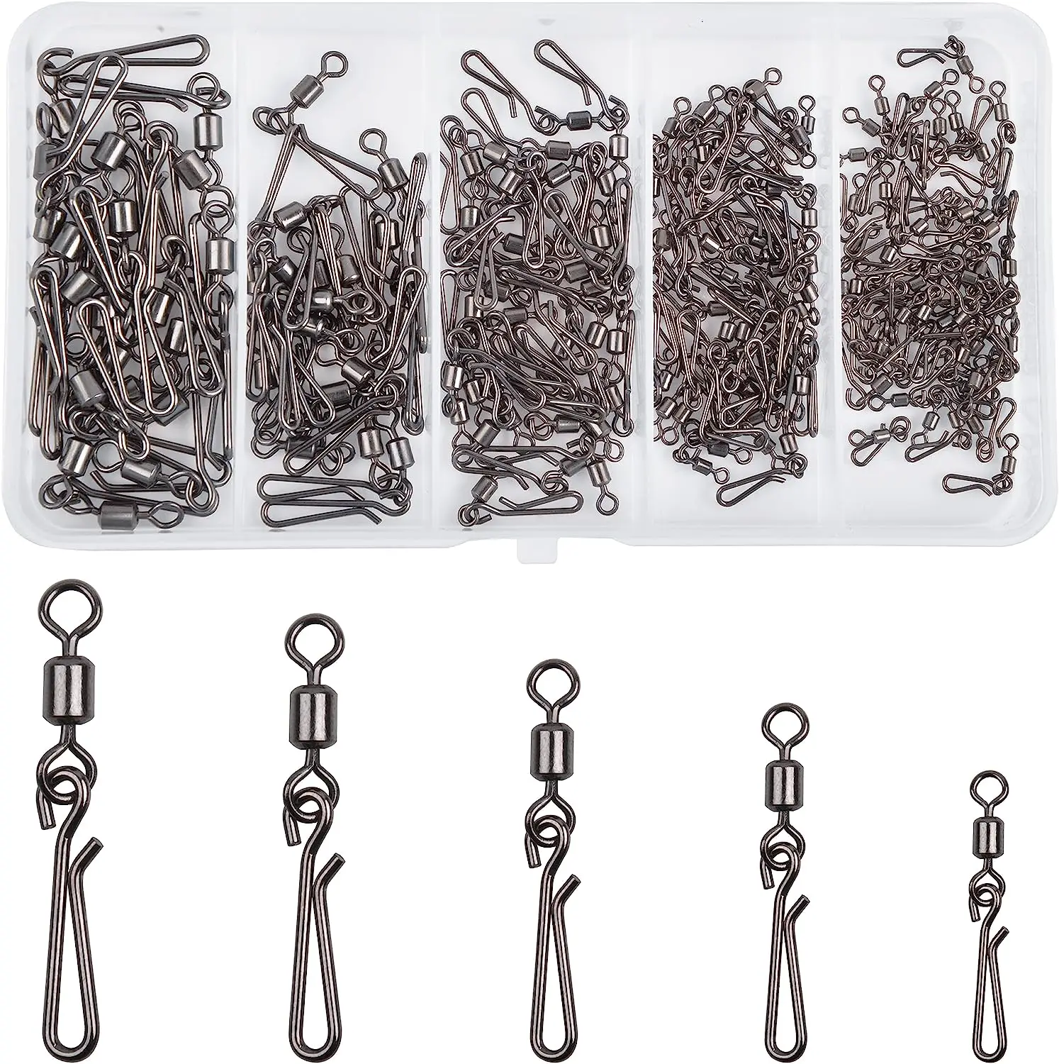 

160PCS fishing swivels & snaps kit Fast Fishing Snap Clips Quick Change Speed Clips Rolling Swivels fishing gear and equipment