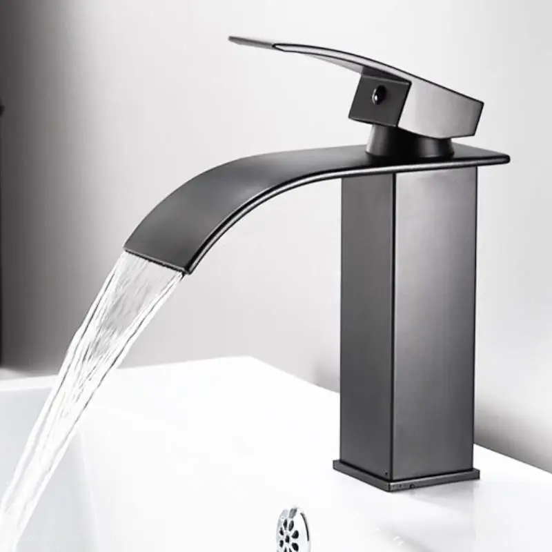 

1pc Bathroom Basin Sink Faucet Waterfall Spout Tap Deck Mount Single Handle Cold Hot Water Mixer Vanity Washbasin Crane
