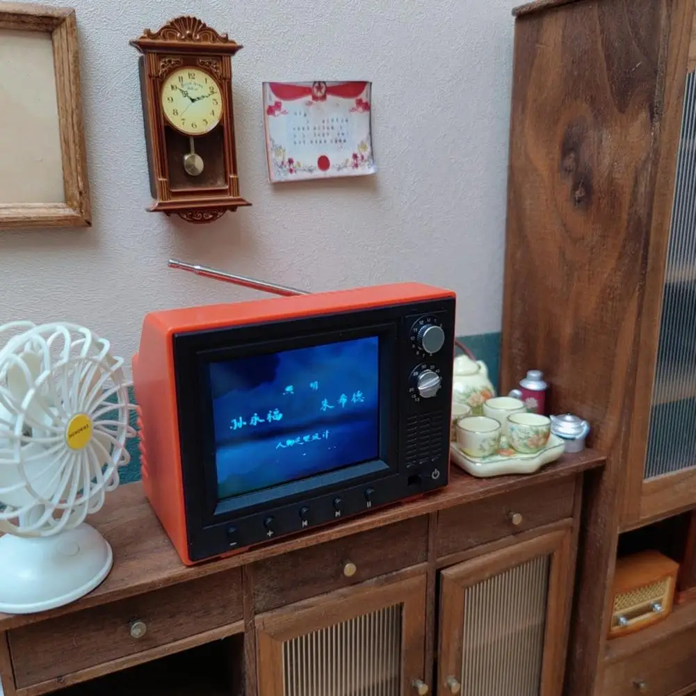 1/12 스케일 미니 TV 미니어처 인형의 집 TV, 실제 비디오 재생 가능, USB 충전식 미니 작동 TV, 인형용 1/12 스케일