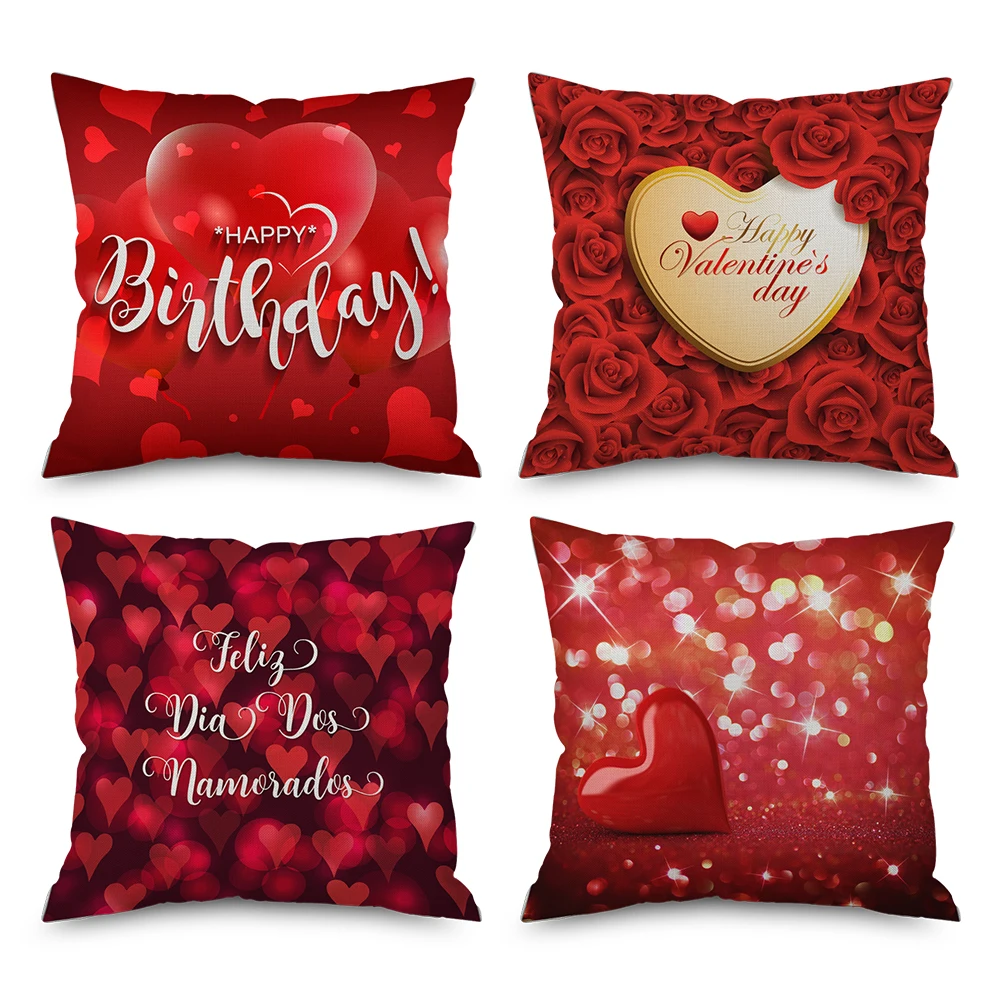 Red Love Heart Throw Pillow Case Valentine Day Cushion Cover Decoration