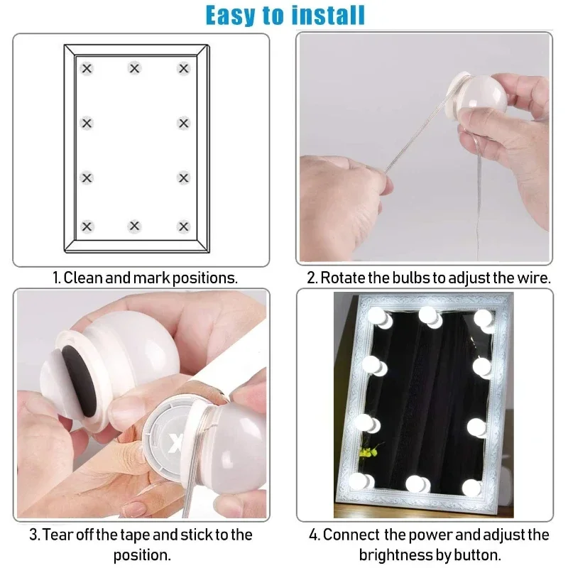 مرآة مكياج LED بإضاءة USB