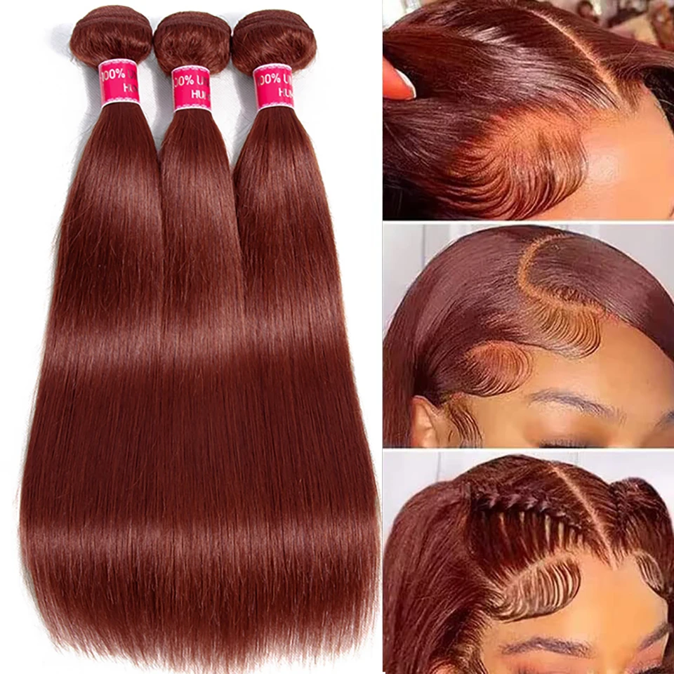 Human Hair Bundles 99J Straight With 4x4 Closure Reddish Brown Burgundy