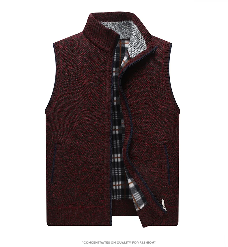 Shionfa Herren Cardigan Weste Stehkragen dicken ärmellosen Sweatshirt voller Reiß verschluss Roll kragen Jacken warme männliche Strickkleid ung – Detail 9