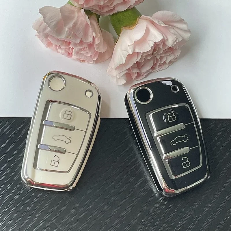 TPU Car Flip Key Case Cover Shell Fob Protector Keychain for Audi A1 A3 A6 A6L Q2 Q3 Q7 TTS R8 S6 RS3