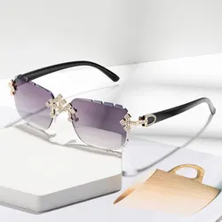 Sleek Unisex Frameless Fashion Glasses with Rhinestone Accents and HD Lenses - Trendy Everyday Accessory (C2)