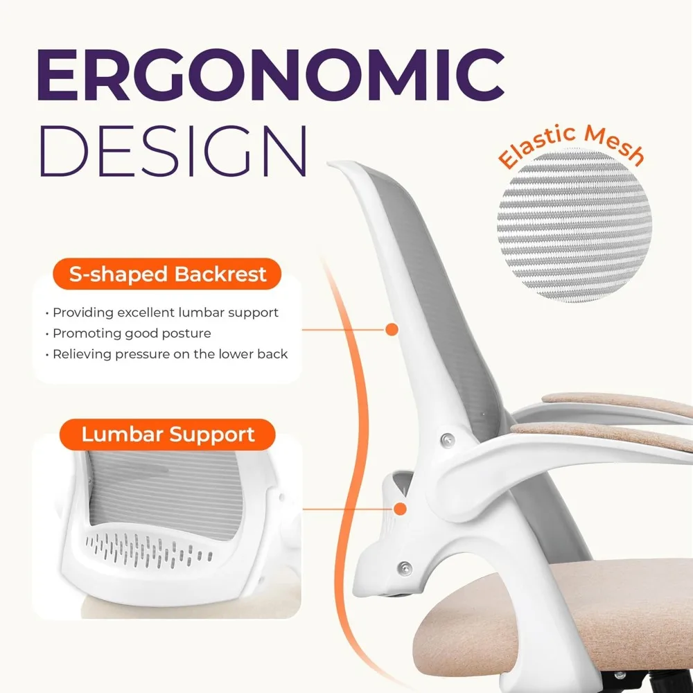 Office Desk Computer Gaming Chair with Ergonomic Lumbar Back Support Flip-up Padded Armrest Adjustable Height and Wheels 3