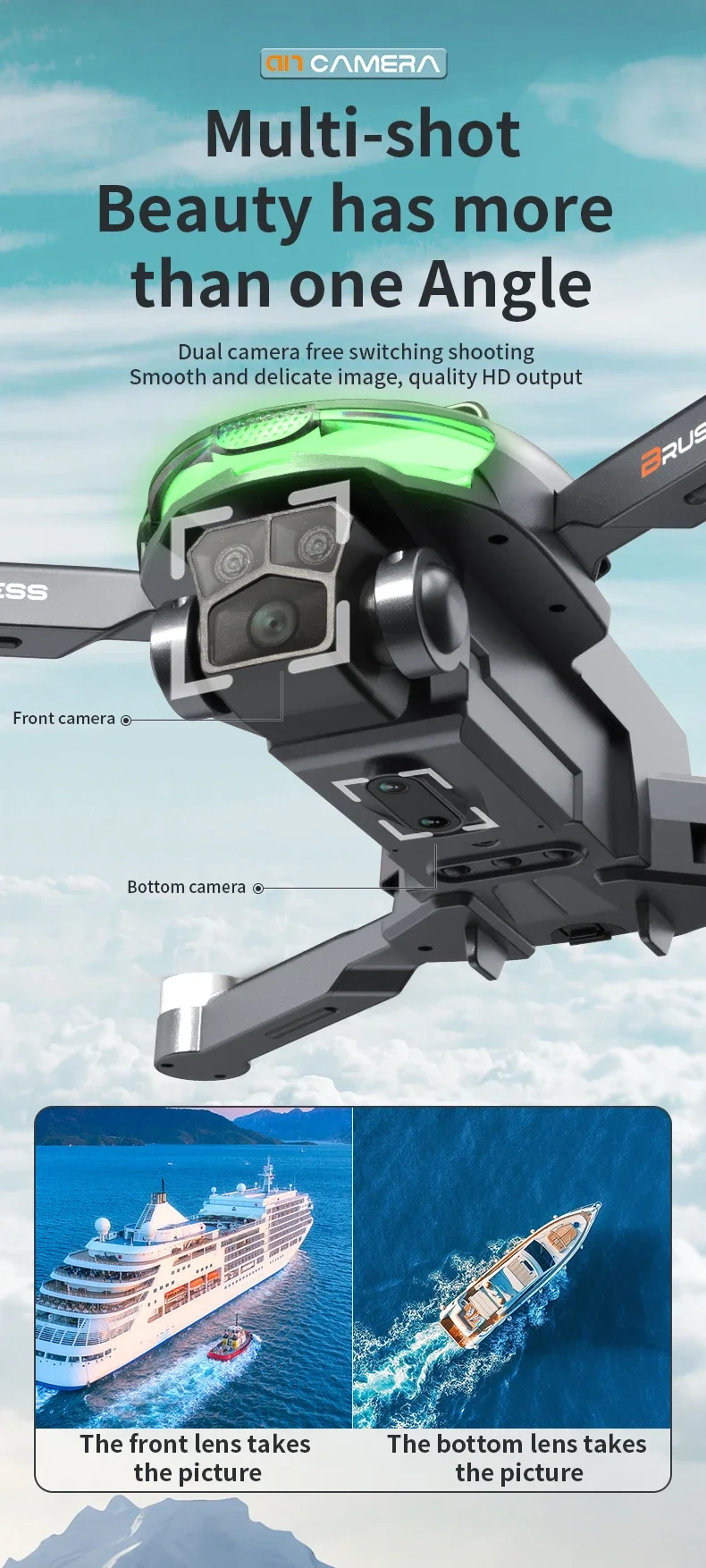 Dron sin escobillas de alta definición para fotografía aérea, cuadricóptero plegable para evitar obstáculos, avión de control remoto, juguete para niño