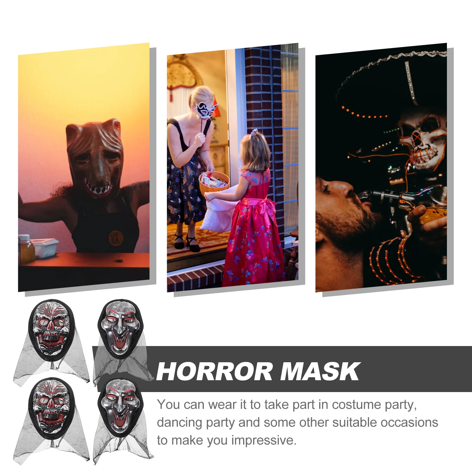 4 Pcs Halloween Masks Ghost Witch Dress Up Party Decoration Horrible Masquerade Adult Scary Cosplay Plastic Child