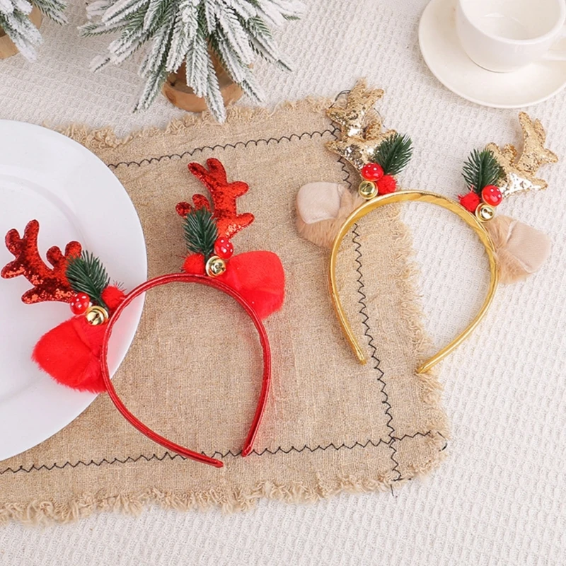 91AD Festival Reindeer Antlers Hair Hoop Headbands for Christmas and Costume Event
