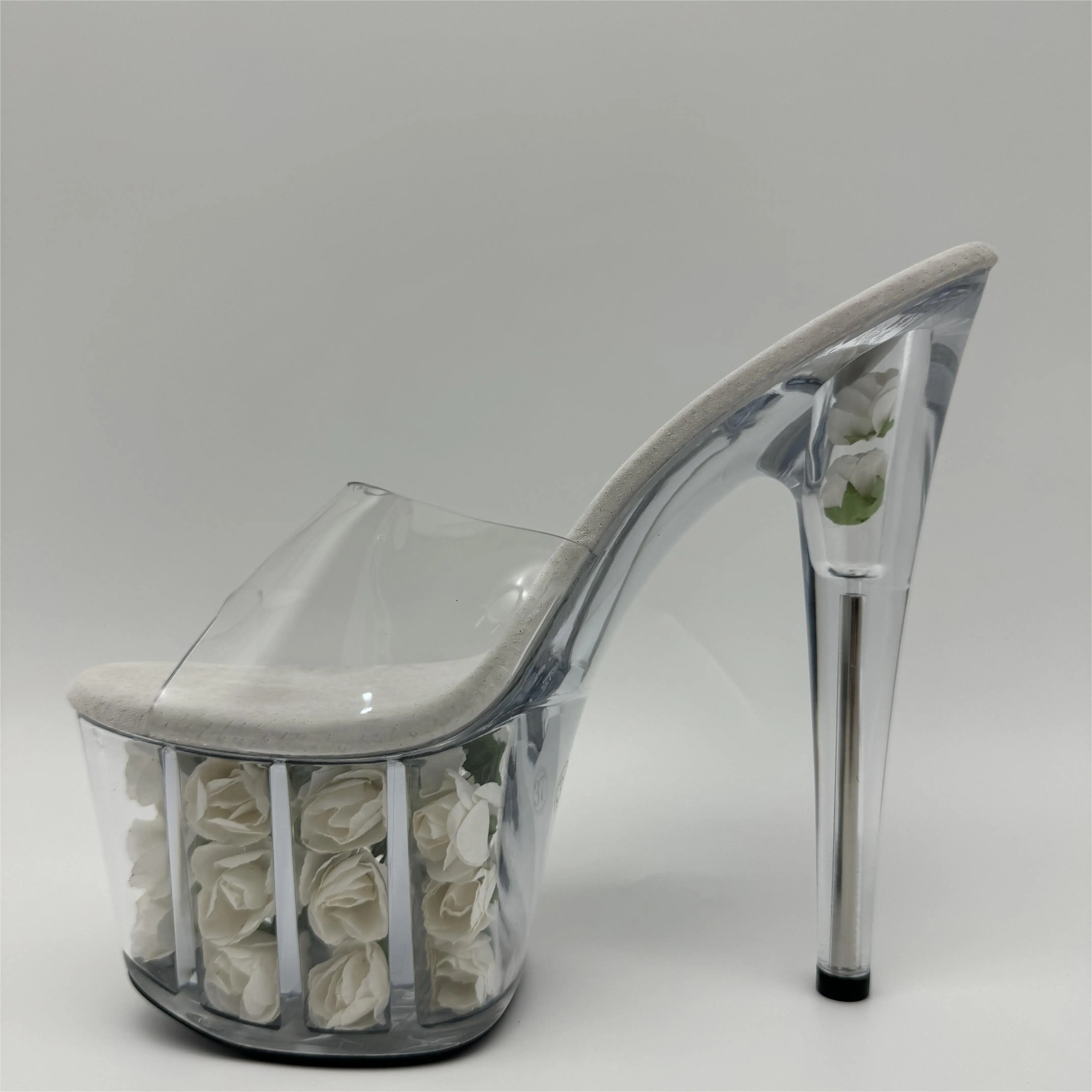 15 cm high with cool slippers Noble star temperament gown photo transparent glass shoes sexy flowers dance shoes