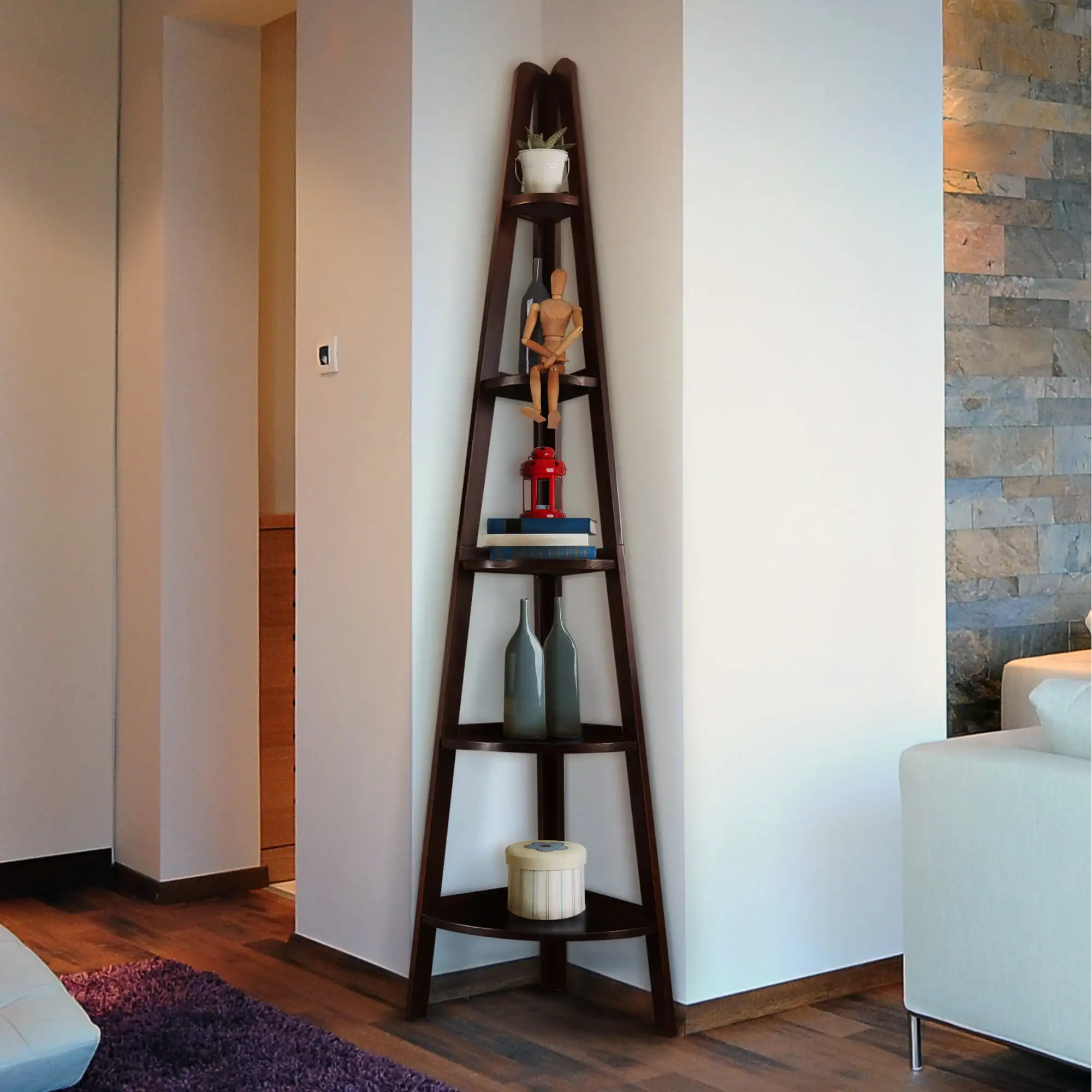 5 shelf corner ladder bookcase best sale