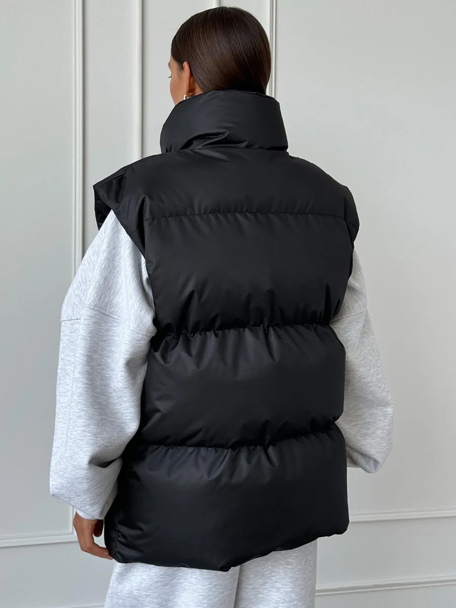 Casual Loose Sleeveless Jackets Parkas Female Winter New Streetwear Outwear For Women Lapel Tank Top Patchwork Coat