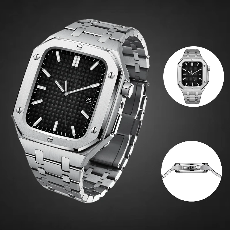 Metal strap+Case integrated anti-fall set For Apple watch 6 5 44mm stainless steel watch high-end wristband For iwatch 8 7 45mm