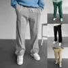 Men's new business casual solid color waffle rope straight jogging pants suitable for shopping and casual pants 1
