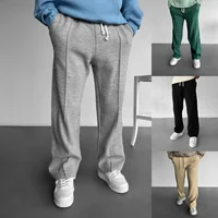 Men's new business casual solid color waffle rope straight jogging pants suitable for shopping and casual pants 1