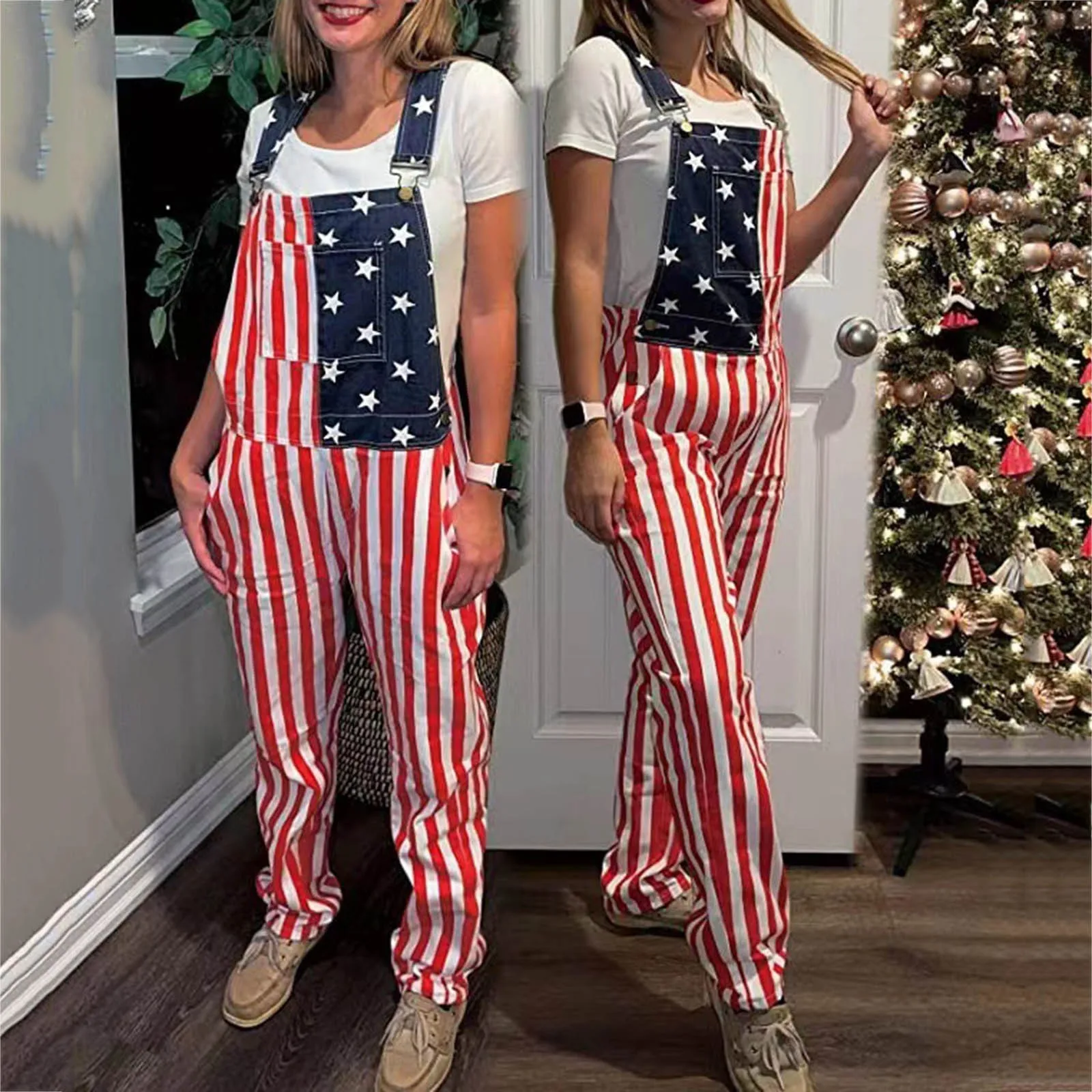 2024 New Mens Summer Couple Independence Day American Flag Sports Camisole Pants Summer Men Long Pants Romper