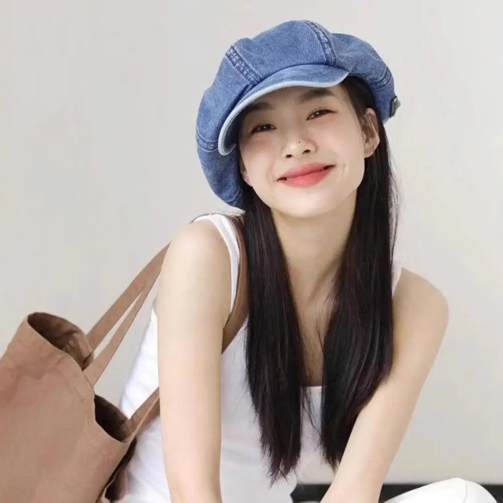 

Beret Stylish Retro Cowboy Octagonal Hat for Women Lightweight Breathable Sun Protection Beret with Long Brim Anti-uv Summer