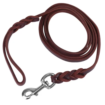 3Types Pet Dog Lead Leash Cowhide Leather Belt Braided Design Sturdy Durable Walking Running Training Safety Rope