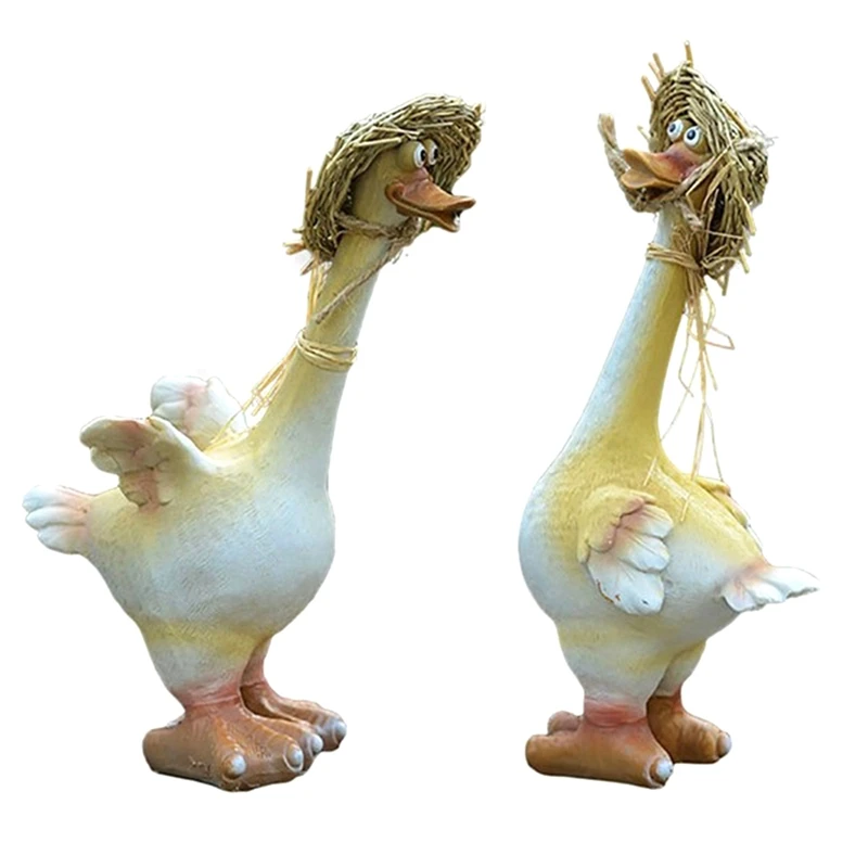 

2Pcs Resin Garden Ornaments Ducks Outdoor Statues Standing Duck Garden Animal Sculpture Durable Easy To Use 13 X 10 X 29Cm