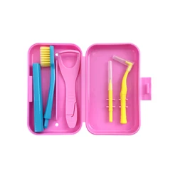 Compact Oral Hygiene Travel Kit with Detachable Toothbrush, Interdental Brush, and Tongue Scraper in Storage Case (1pcs Pink)