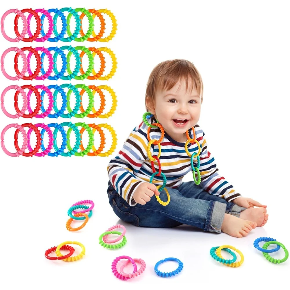 Connecting Ring Hanging Stroller Clip Toy, Car Carrier Seat Crib Playmat Accessory Set for Infant Newborn Boy Girl, 24 Count