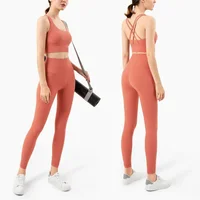 Été nouveau 2 pièces vêtements de Yoga survêtement pour femmes athlétique dos croisé haut de Yoga en Nylon femmes soutien-gorge de sport Leggings Pilates Fitness 1