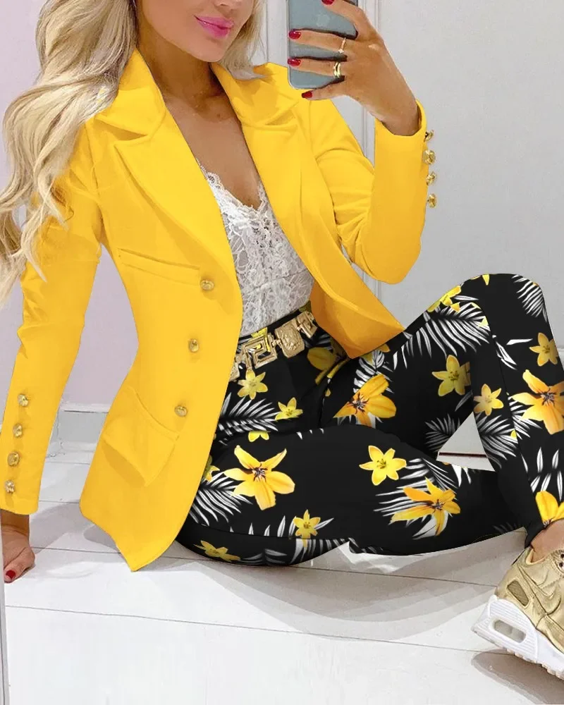

2024 Breasted Blazer Suit Pants Set FemaleTwo Piece Set Women Formal Office Tracksuits For Ladies Outfits Lapel Collar Double