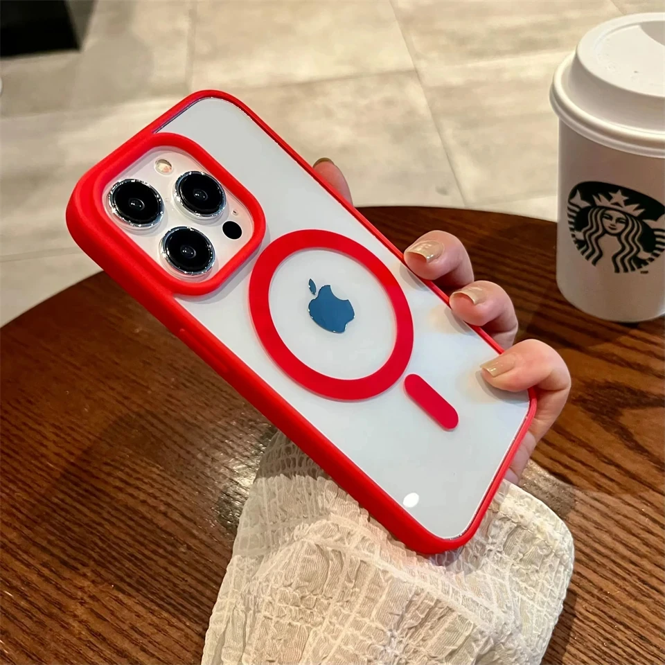 شاحن لاسلكي مغناطيسي شفاف فاخر لحافظة For Magsafe لهاتف For iPhone 16 15 13 12 11 Pro Max 15 14 Plus جرابات هاتف غطاء مقاوم للصدمات