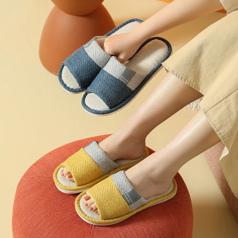 

Women Indoor Linen Slippers Spring Autumn Floor Flat Shoes Casual Home Indoor Slippers Non-slip Soft Flat Slides Sandals Y