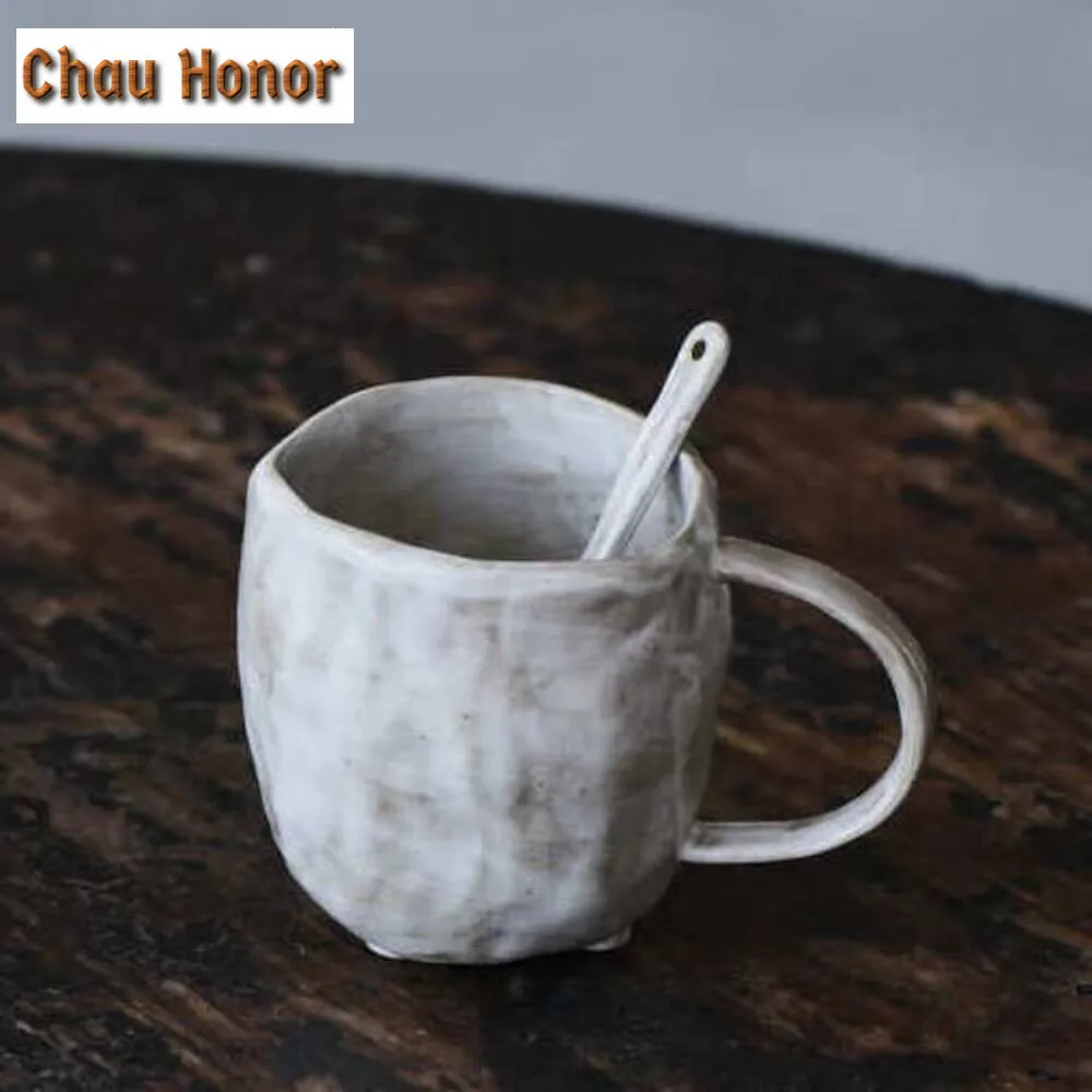 250ml Handmade Powder Yin White Pottery Coffee Mug Oatmeal Breakfast Mug Afternoon Tea Mug Office Water Cup Drinkware Decoration