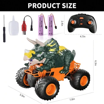 Remote Control Triceratops Toys Truck High Speed With Roar Light And For Kids 3-7 Ages Off Road Dinosaur Outdoor Cars For Boys 5