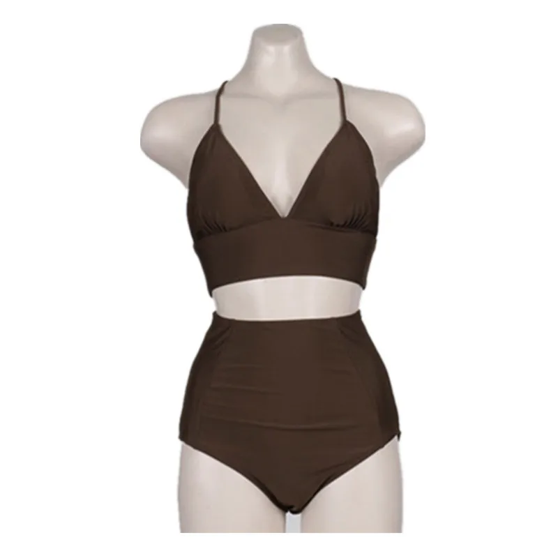 Conjunto de Bikini liso de estilo coreano para mujer, traje de baño acolchado de dos piezas, traje de baño de alta calidad para playa - Imagen 3