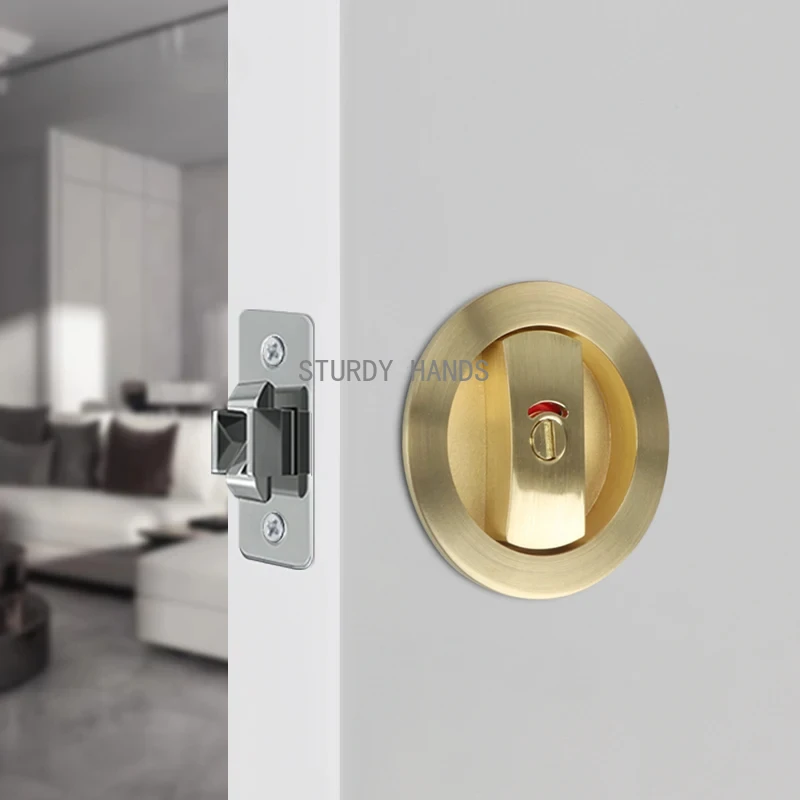 zinc alloy Square indicating sliding door lock, bathroom embedded sliding door, invisible hook lock