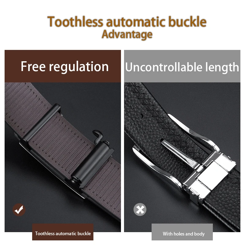 OYIFAN Fashion Men's Belt Men's Genuine Leather Belt Automatic Buckle Ratchet Belt Random Adjustment - Image 6