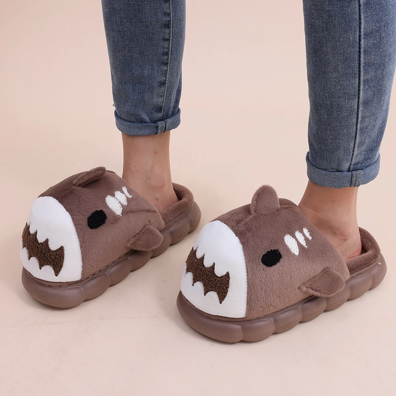 

Bebealy Plush Shark Slippers For Women Winter Fashion Cute Fluffy Fur Home Slippers Indoor Outdoor Warm Cozy Furry Shark Slides