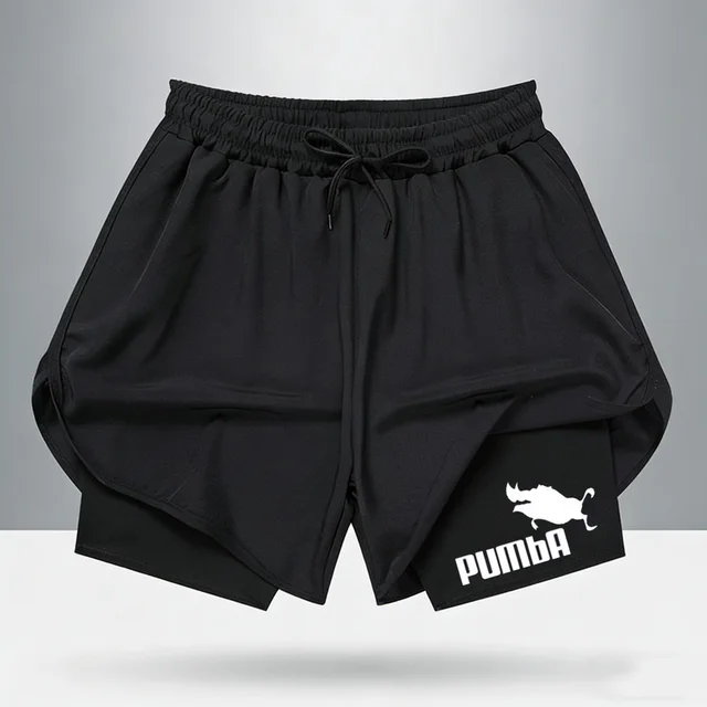 Shorts Puma 2-en-1 pour Homme, Parodie du Roi Lion Pumba, Été 2026, Séchage Rapide, Athlétique, Entraînement, Course à Pied avec Doublure, Streetwear 1