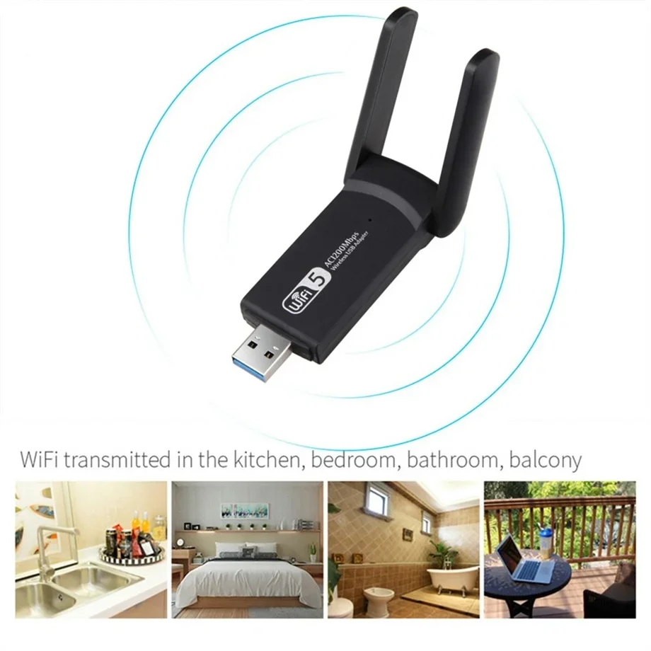 노트북 데스크탑용 무선 USB 와이파이 어댑터, 듀얼 밴드 5GHz, 2.4Ghz, 802.11AC, RTL8812BU, 와이파이 안테나 동글 네트워크 카드, 1200Mbps