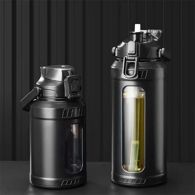 Large Capacity 2L Water Bottle Glass Bottle with Removable Straw, High Borosilicate Glass Water Bottle with Carry Handle for Gym 6