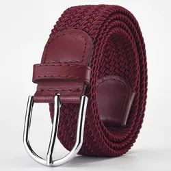 Luxury Wine Red Elastic Canvas Belt with Alloy Buckle - Unisex Woven Stretch Design - 105CM (Burgundy)