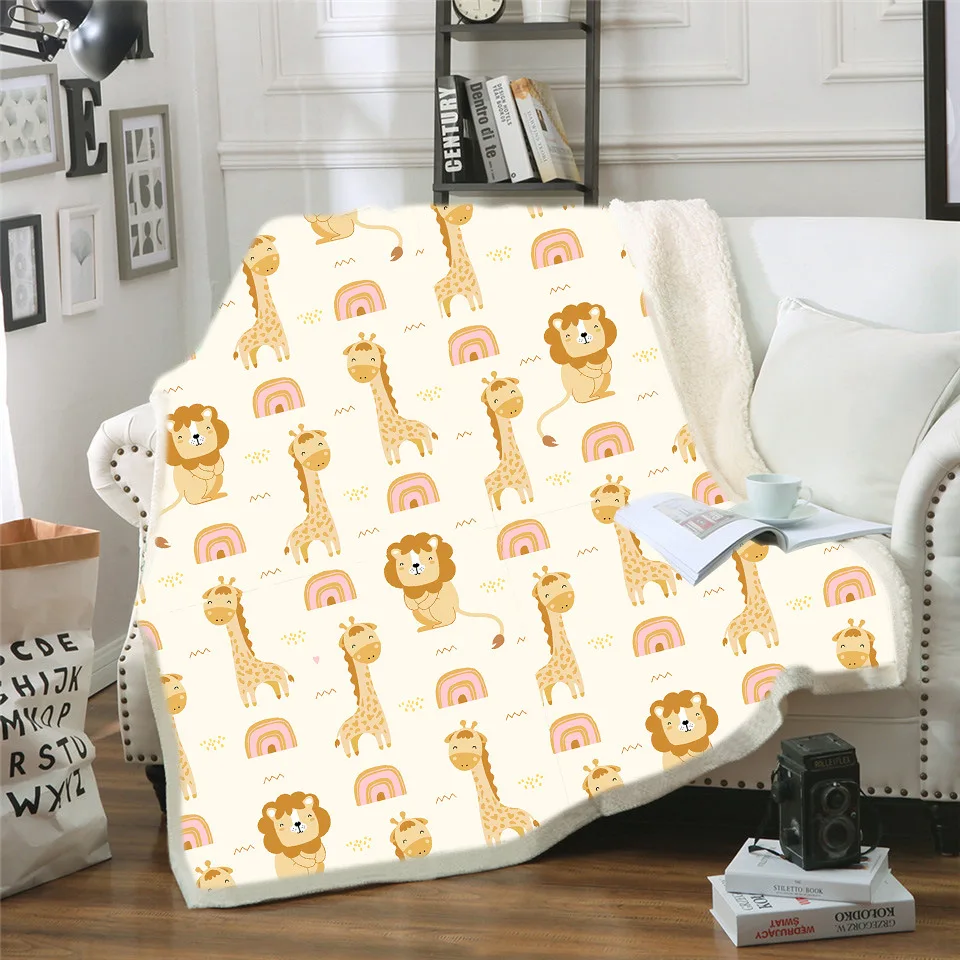 

3D Cartoon Cute Animal Lion Printed Sherpa Blankets For Beds Sofa Couch Quilt Cover Travel Bedding Plush Throw Blanket Bedspread