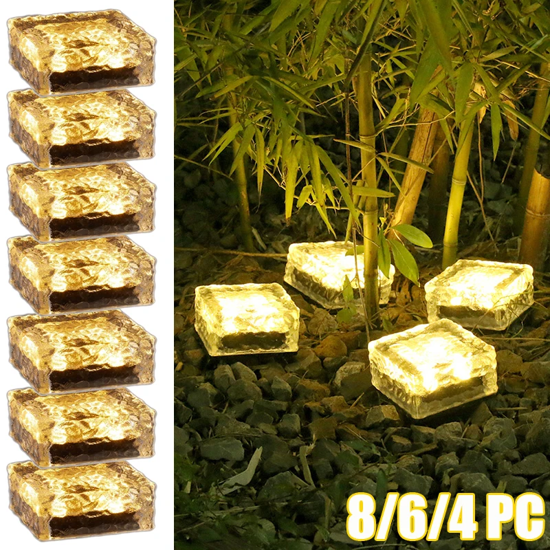 8/4PC Outdoor Waterproof Solar Lights Led Ice Cube Brick Lamp Stair Step Paver Lamp Yard Patio
