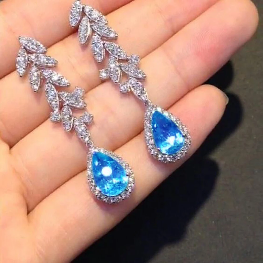 Blue Cubic Zirconia Dangling Earrings - Image 3